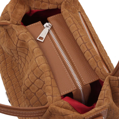 Nora Cocoon - Suede leather handbag with croc print