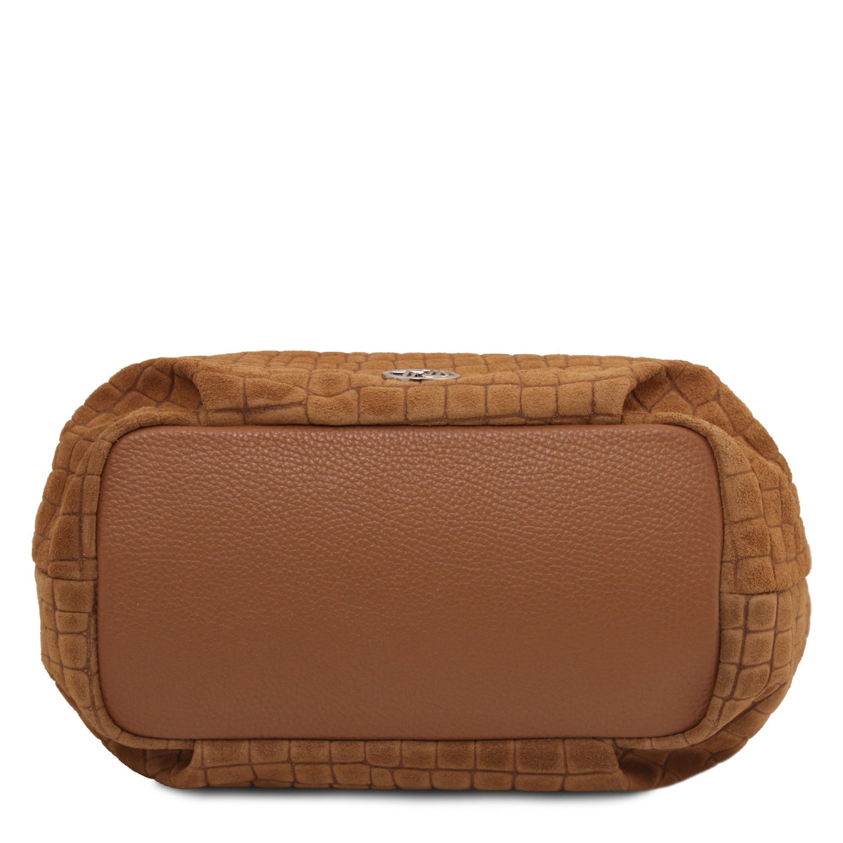 Nora Cocoon - Suede leather handbag with croc print