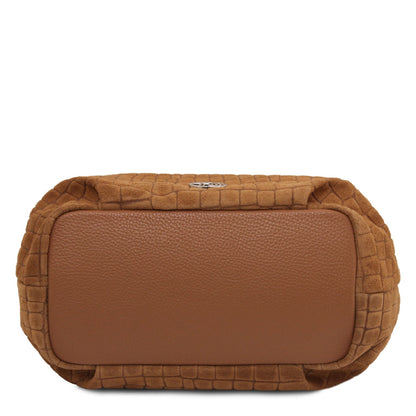 Nora Cocoon - Suede leather handbag with croc print