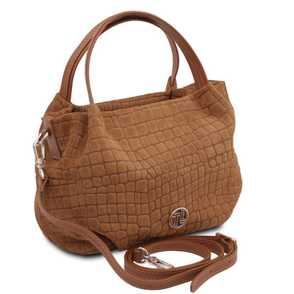 Nora Cocoon - Suede leather handbag with croc print
