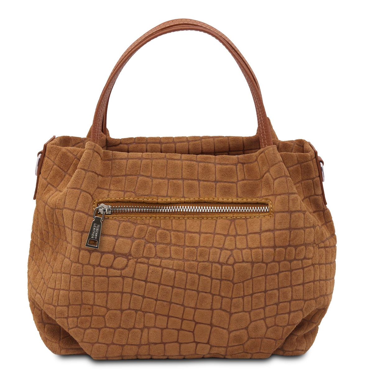Nora Cocoon - Suede leather handbag with croc print