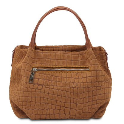Nora Cocoon - Suede leather handbag with croc print