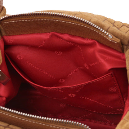 Nora Cocoon - Suede leather handbag with croc print