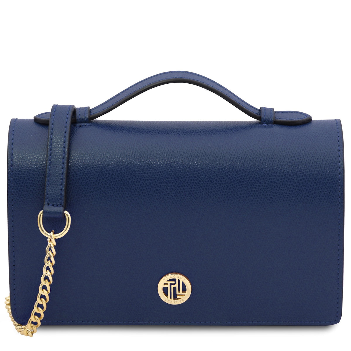 Opera - Leather clutch with chain strap in Palmellato calfskin leather