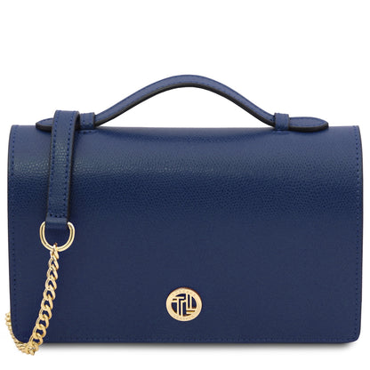 Opera - Leather clutch with chain strap in Palmellato calfskin leather