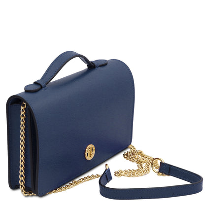 Opera - Leather clutch with chain strap in Palmellato calfskin leather
