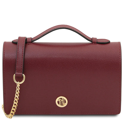 Opera - Leather clutch with chain strap in Palmellato calfskin leather