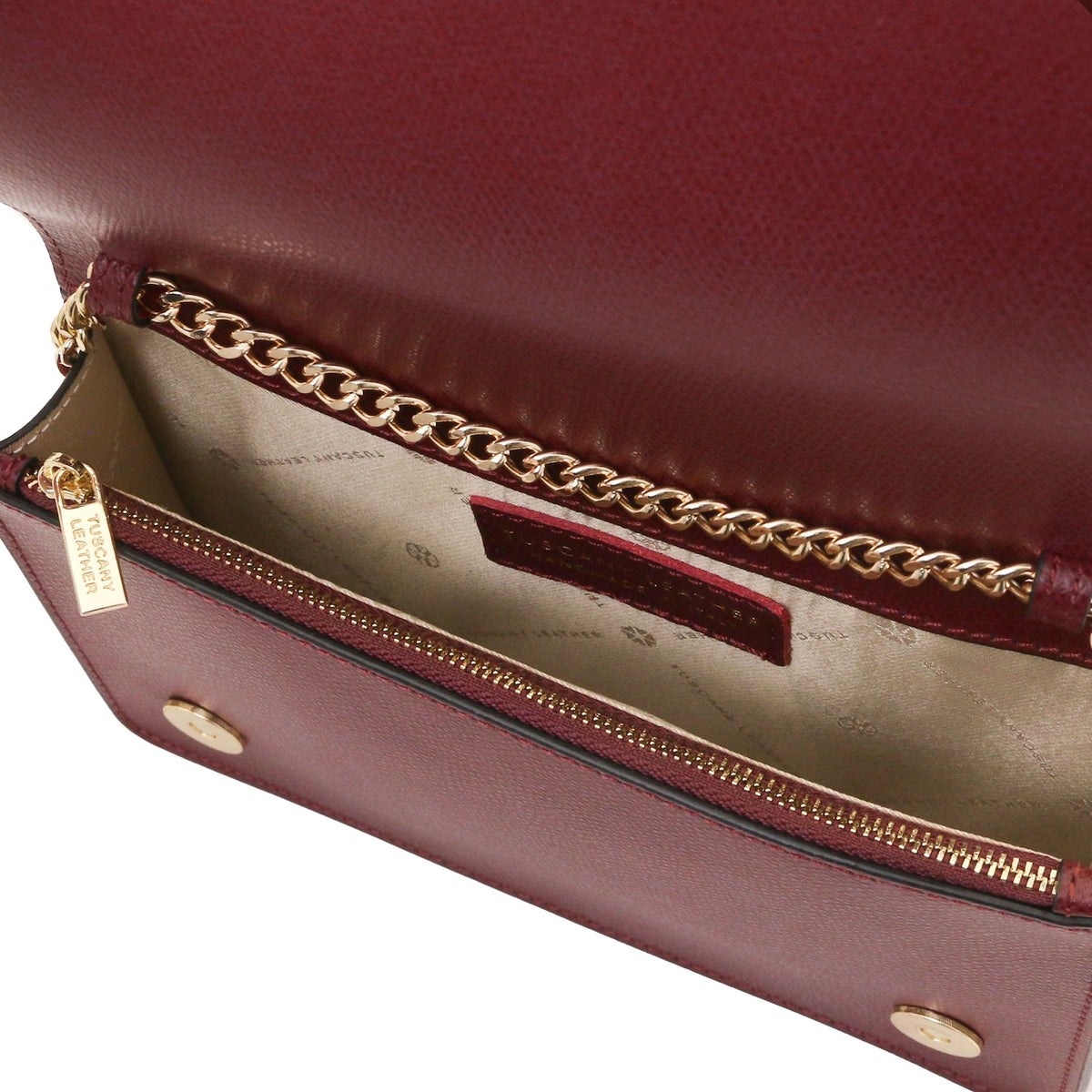 Opera - Leather clutch with chain strap in Palmellato calfskin leather