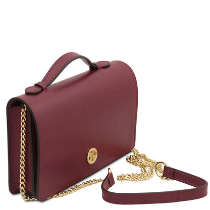 Opera - Leather clutch with chain strap in Palmellato calfskin leather