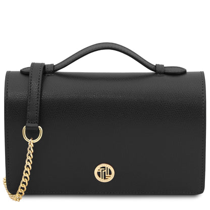 Opera - Leather clutch with chain strap in Palmellato calfskin leather