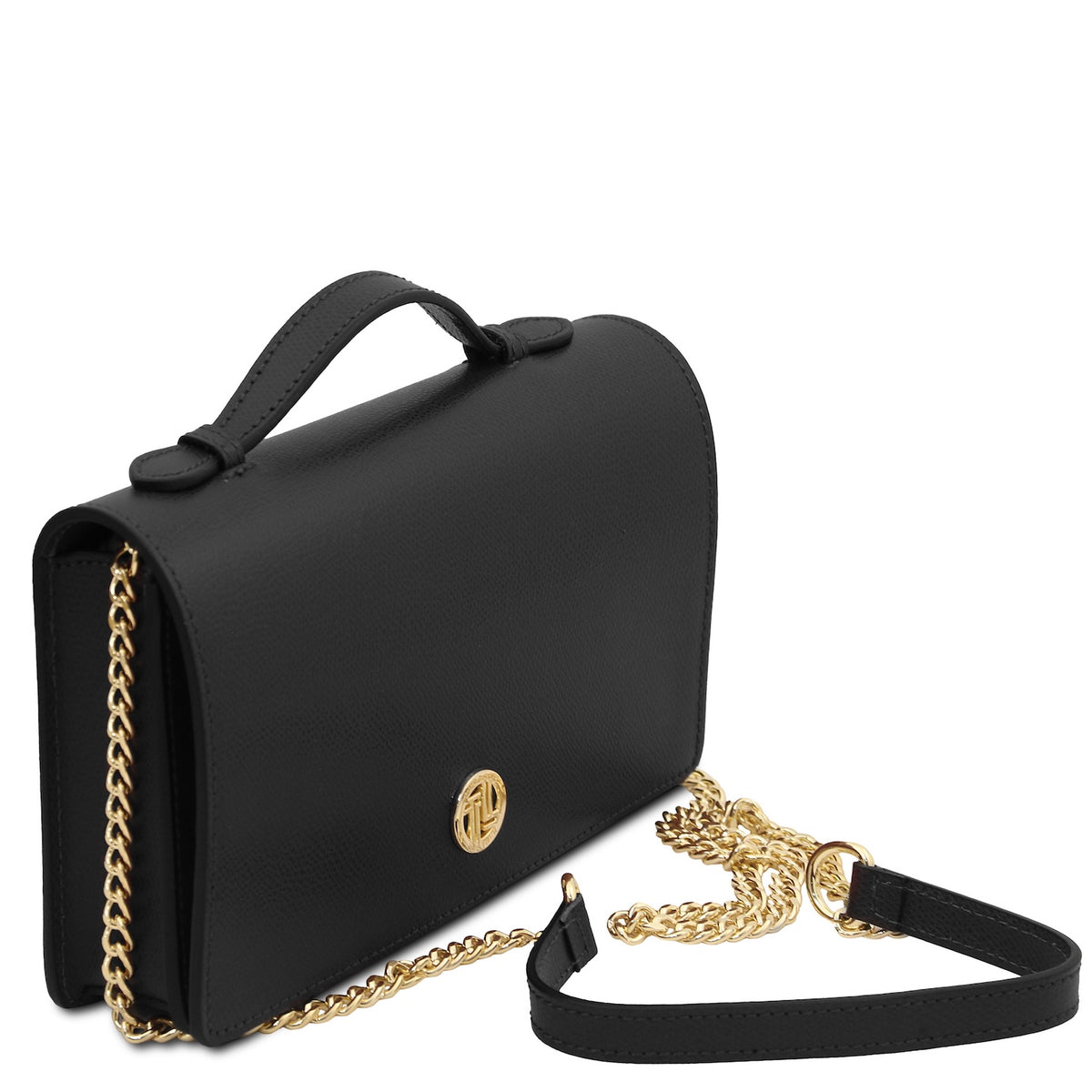 Opera - Leather clutch with chain strap in Palmellato calfskin leather