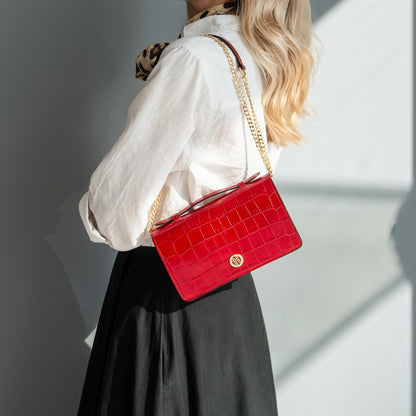 Opera Croque - Croc print leather clutch with chain strap