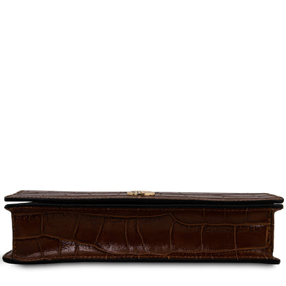 Opera Croque - Croc print leather clutch with chain strap