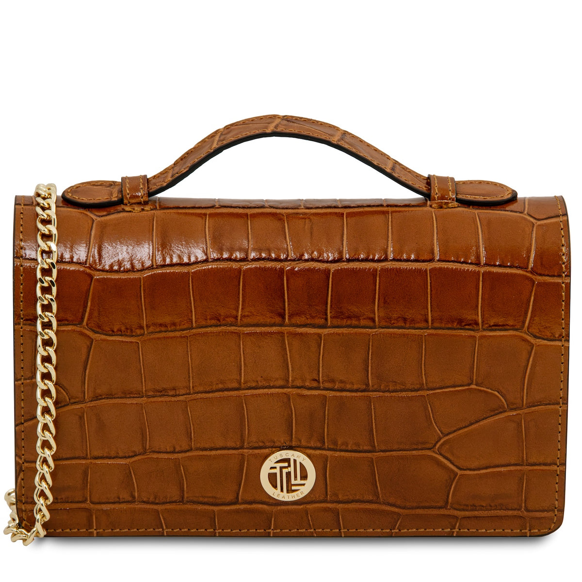 Opera Croque - Croc print leather clutch with chain strap