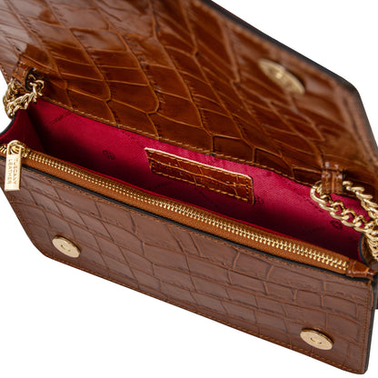 Opera Croque - Croc print leather clutch with chain strap