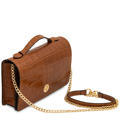 Opera Croque - Croc print leather clutch with chain strap