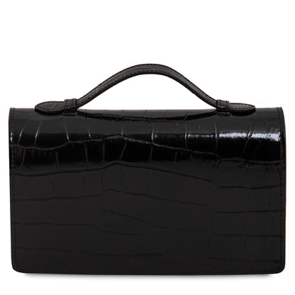 Opera Croque - Croc print leather clutch with chain strap