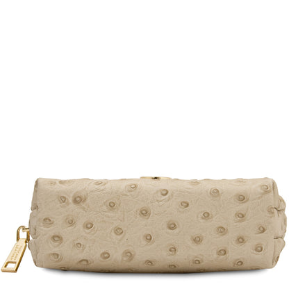 Vera - Leather toiletry case in ostrich-print leather