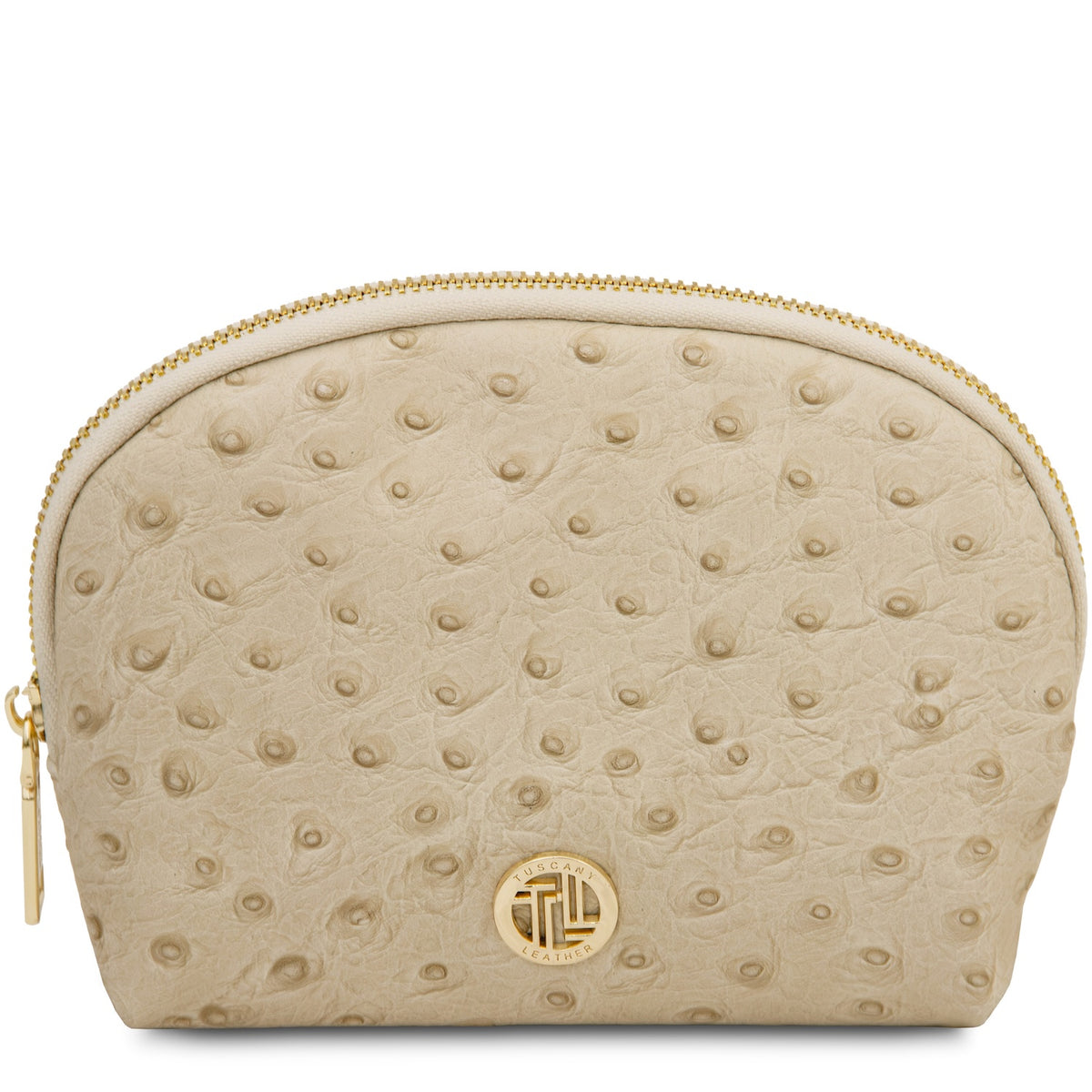 Vera - Leather toiletry case in ostrich-print leather