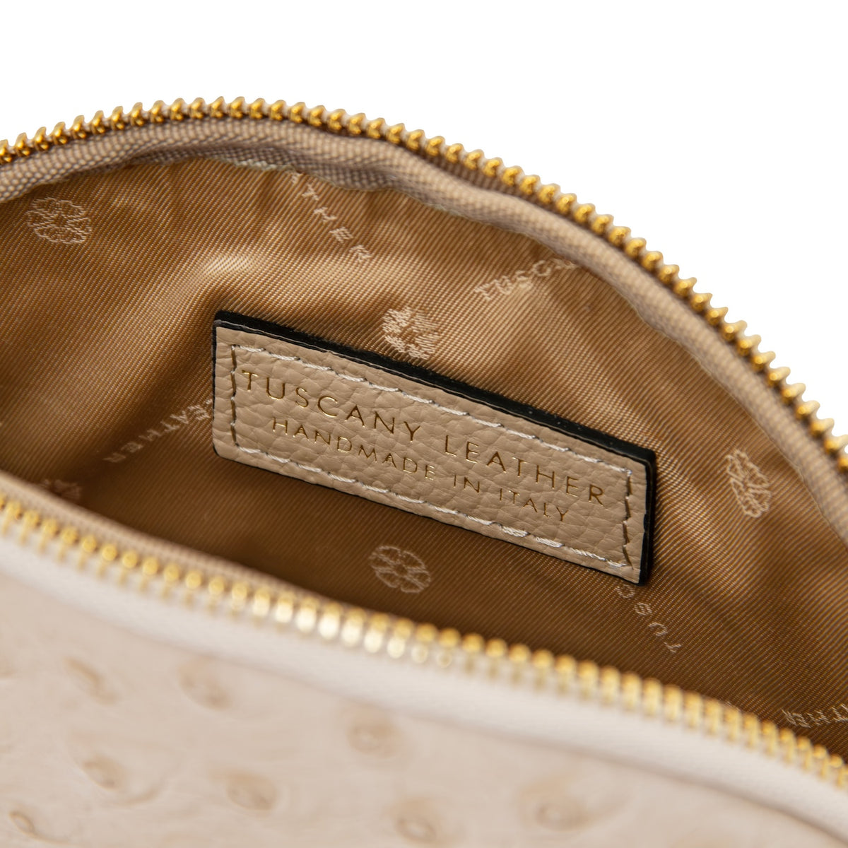 Vera - Leather toiletry case in ostrich-print leather