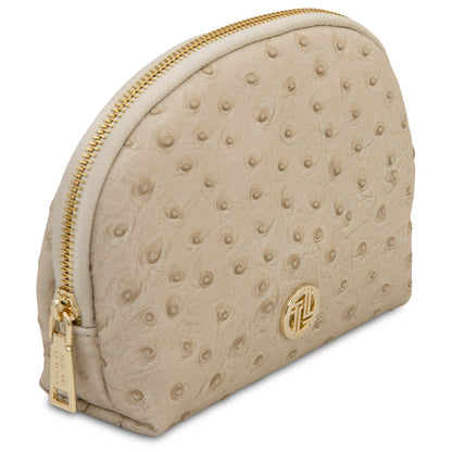 Vera - Leather toiletry case in ostrich-print leather