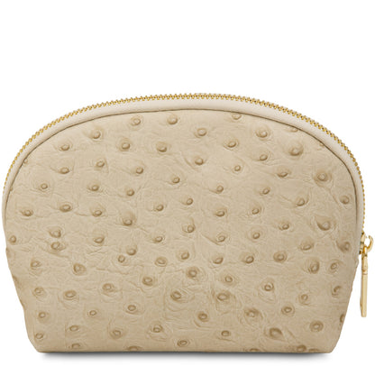 Vera - Leather toiletry case in ostrich-print leather