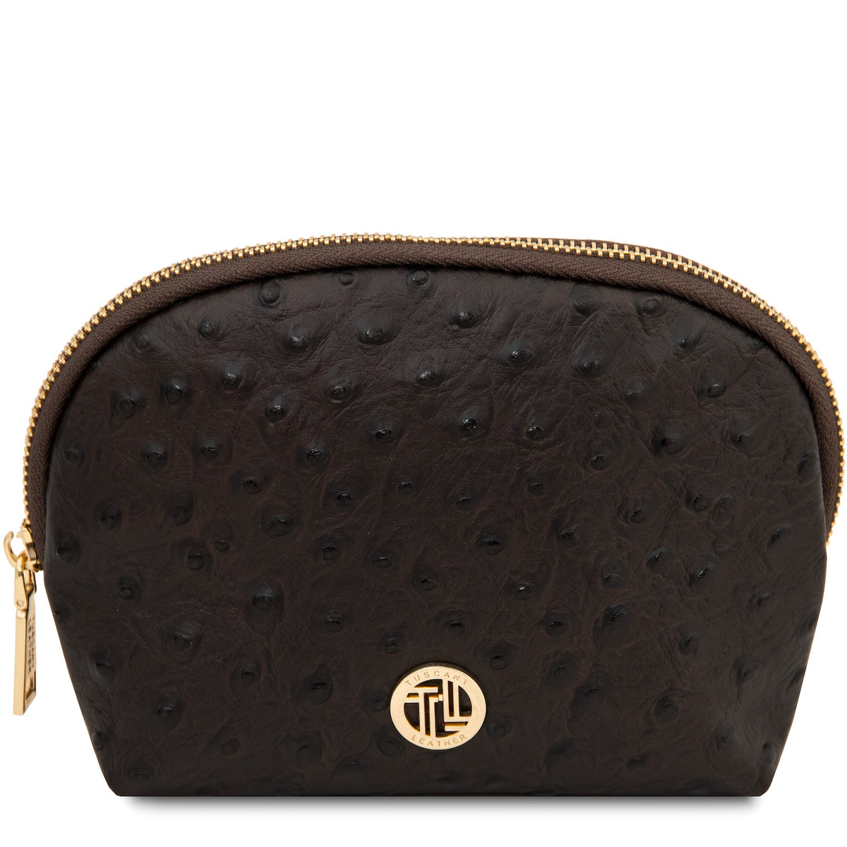 Vera - Leather toiletry case in ostrich-print leather