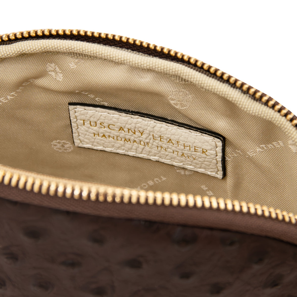 Vera - Leather toiletry case in ostrich-print leather