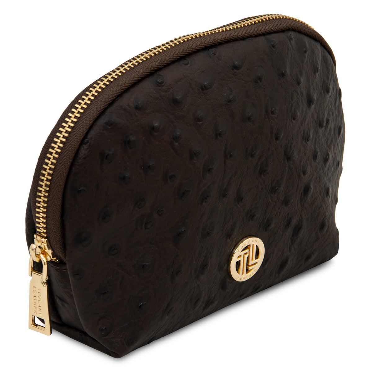 Vera - Leather toiletry case in ostrich-print leather