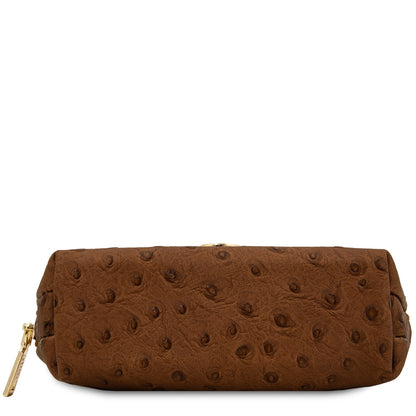 Vera - Leather toiletry case in ostrich-print leather