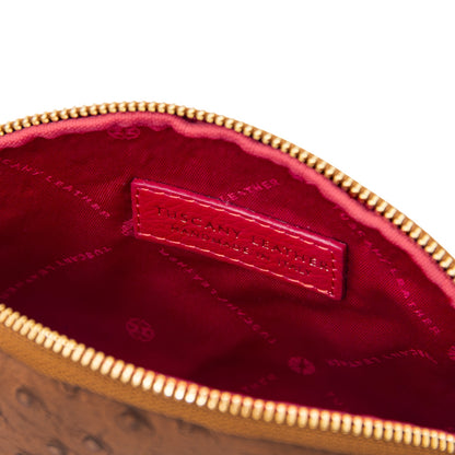 Vera - Leather toiletry case in ostrich-print leather