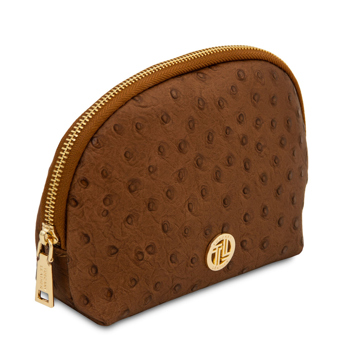 Vera - Leather toiletry case in ostrich-print leather