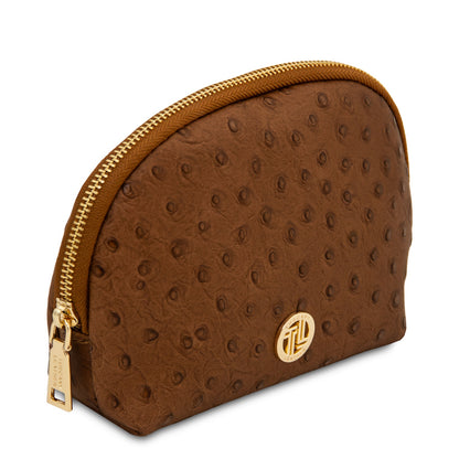 Vera - Leather toiletry case in ostrich-print leather