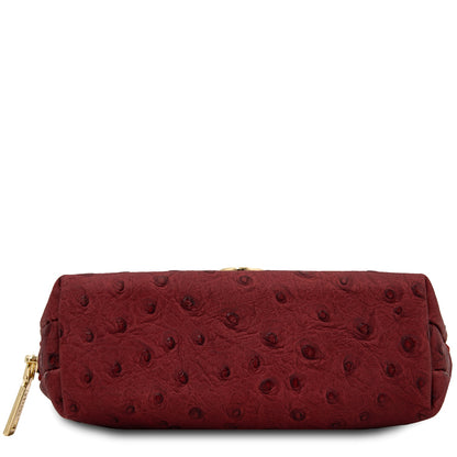 Vera - Leather toiletry case in ostrich-print leather