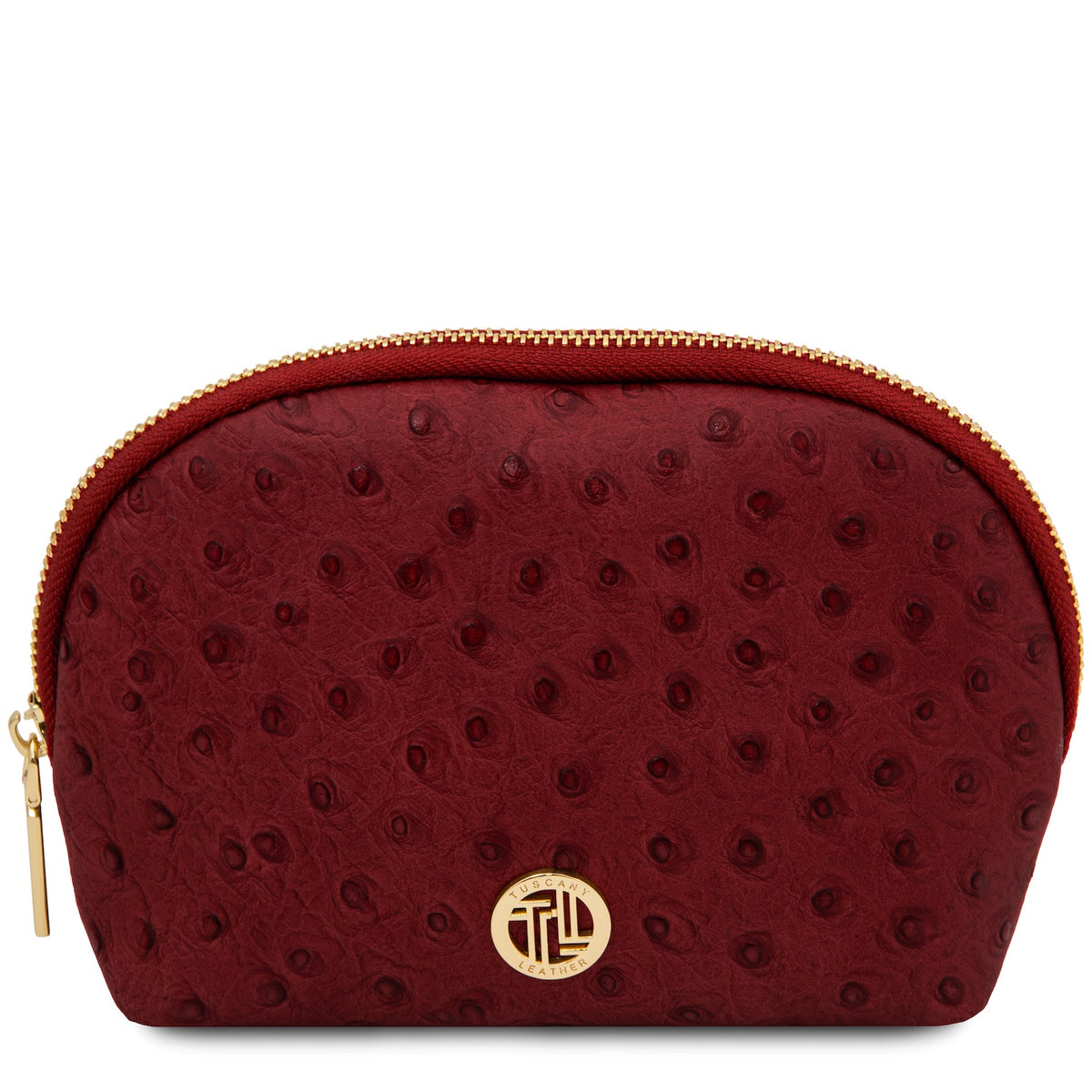 Vera - Leather toiletry case in ostrich-print leather