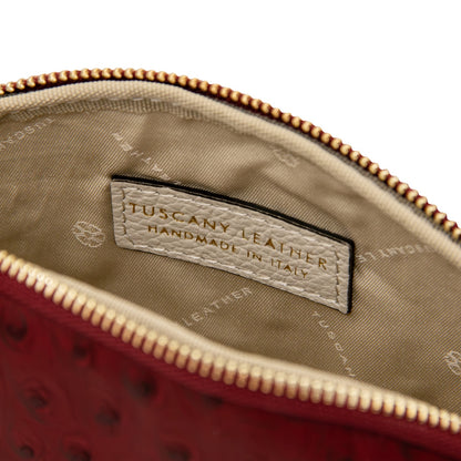 Vera - Leather toiletry case in ostrich-print leather
