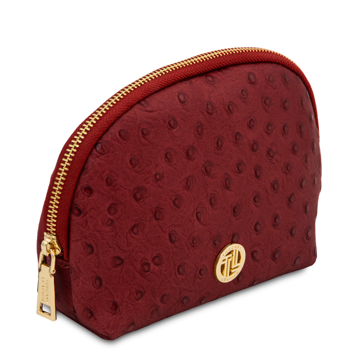 Vera - Leather toiletry case in ostrich-print leather