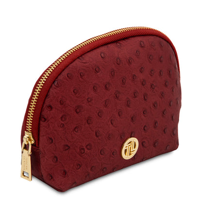 Vera - Leather toiletry case in ostrich-print leather
