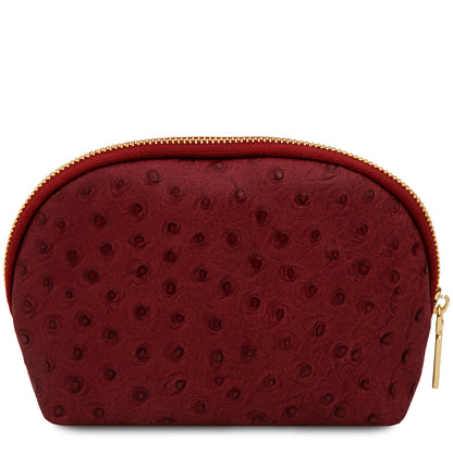 Vera - Leather toiletry case in ostrich-print leather