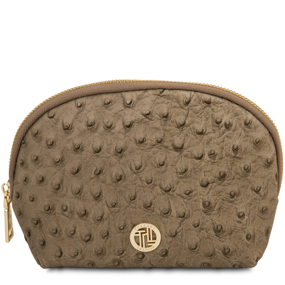 Vera - Leather toiletry case in ostrich-print leather