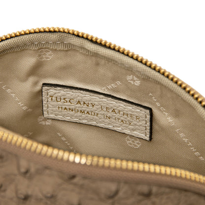 Vera - Leather toiletry case in ostrich-print leather