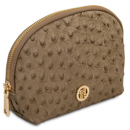 Vera - Leather toiletry case in ostrich-print leather