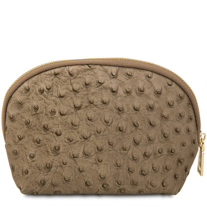 Vera - Leather toiletry case in ostrich-print leather