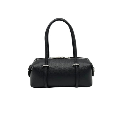 Black handbag on a white background