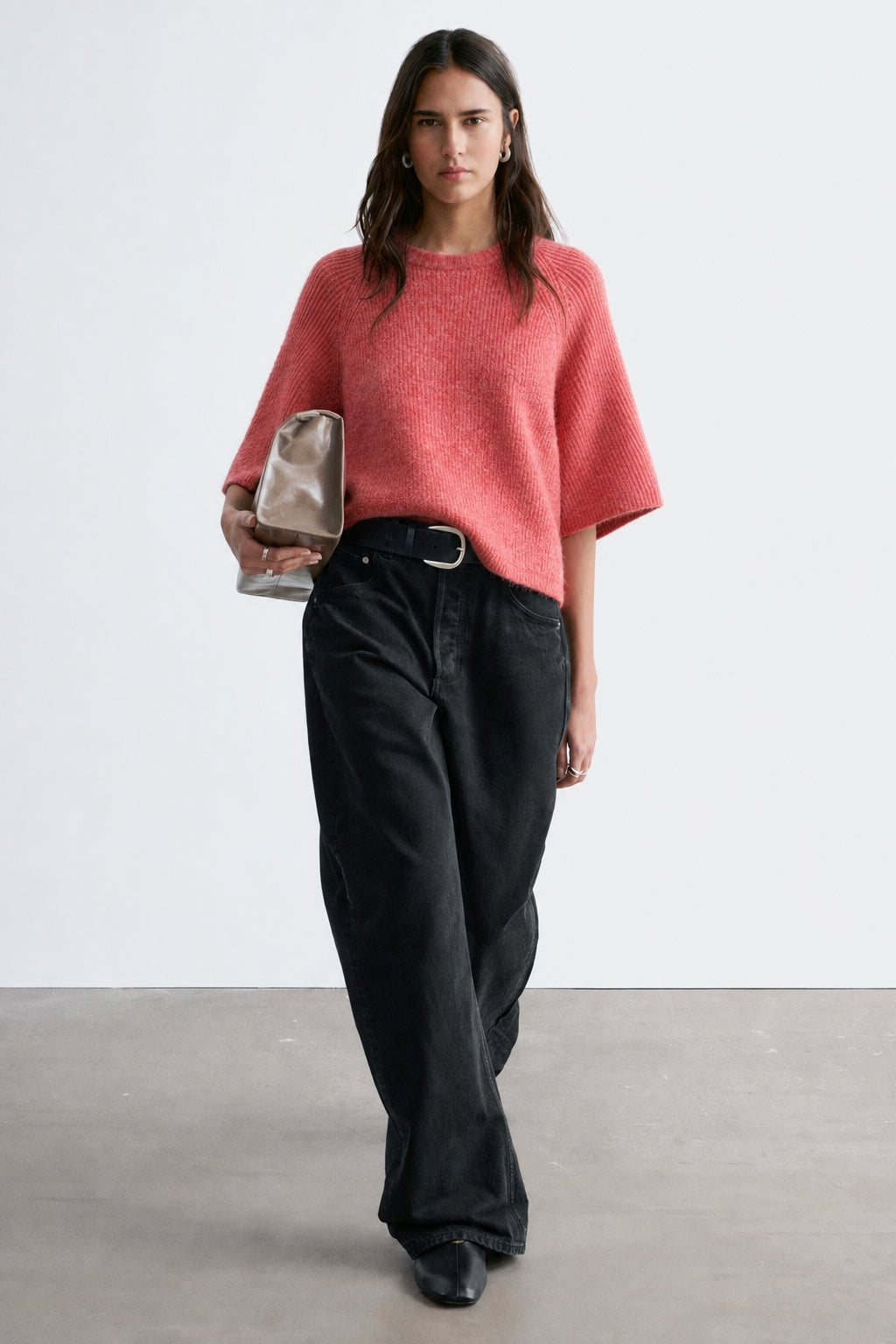 Alpaca Blend Ribbed Wide-Sleeve Sweater