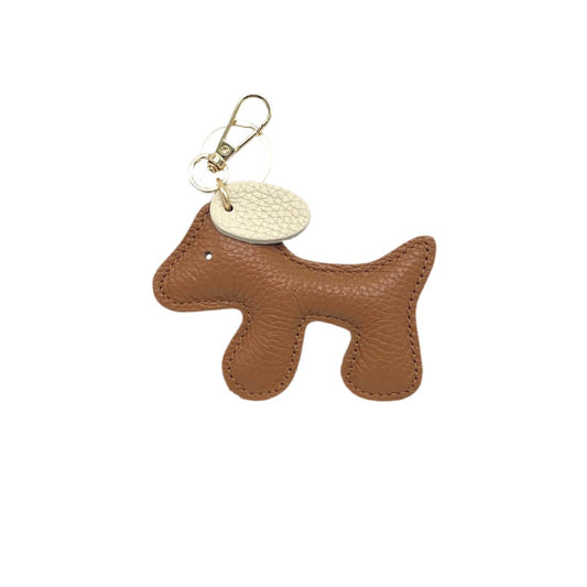 Cucciolo – Two-Tone Italian Leather Puppy Keyring – Tan & Beige