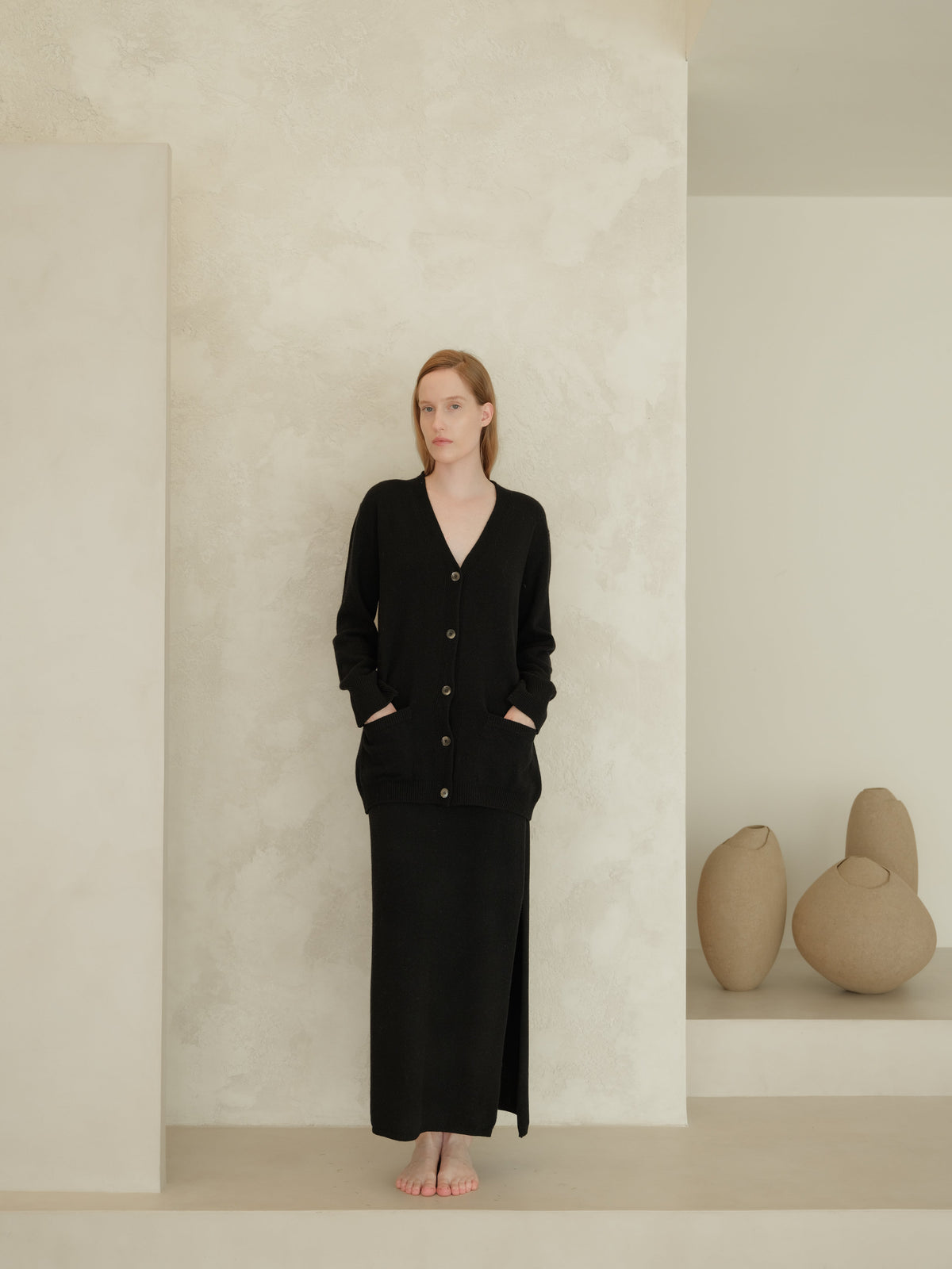 Cashmere Blend High-Waist Long Skirt With Side Slit (3D-Knit)
