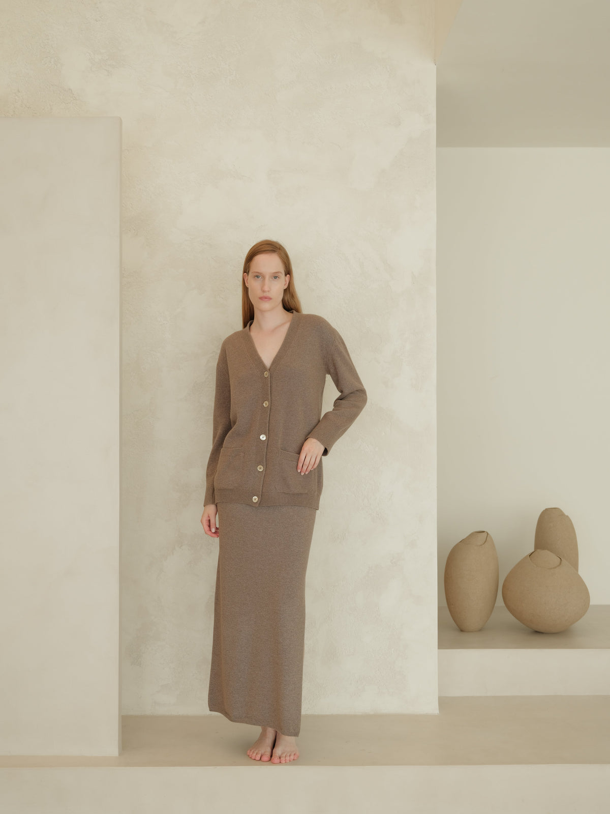 Cashmere Blend High-Waist Long Skirt With Side Slit (3D-Knit)