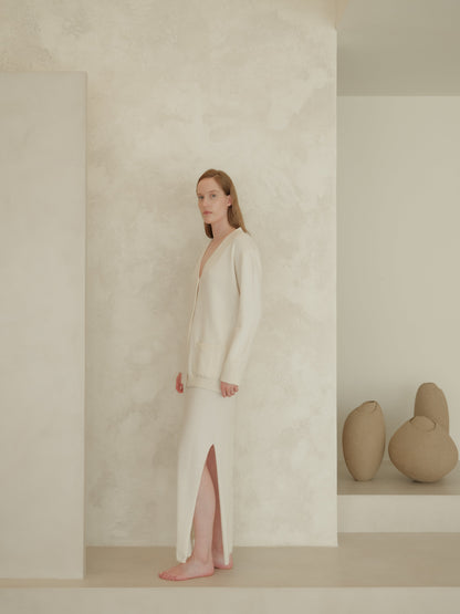 Cashmere Blend High-Waist Long Skirt With Side Slit (3D-Knit)