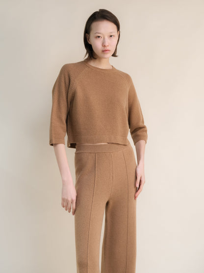 Cashmere Mix Cropped 3/4 Sleeve Pullover